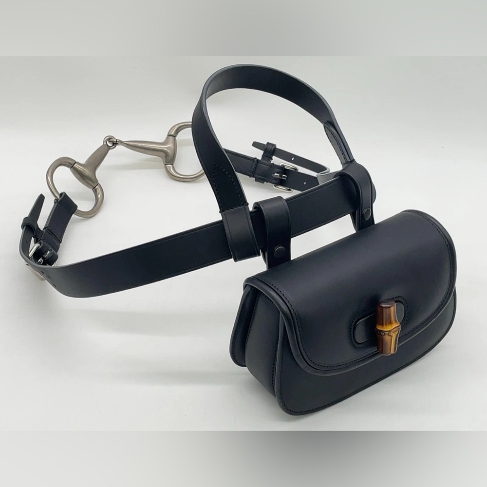 NEW Gucci 1947 BAMBOO Black Leather MULTI WAY BELT MINI BAG AUTHENTIC 🤩